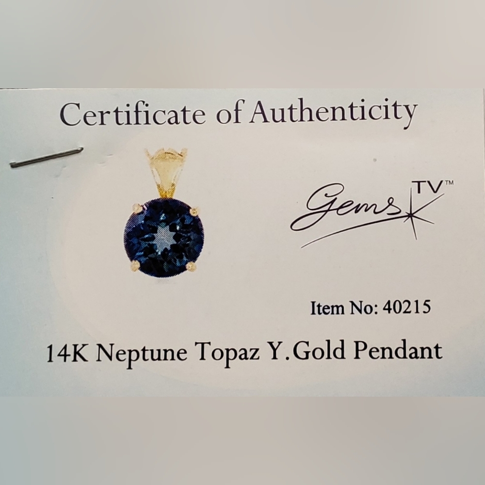 Elegant 14K Yellow Gold Neptune Topaz Pendant - Picture 3 of 14